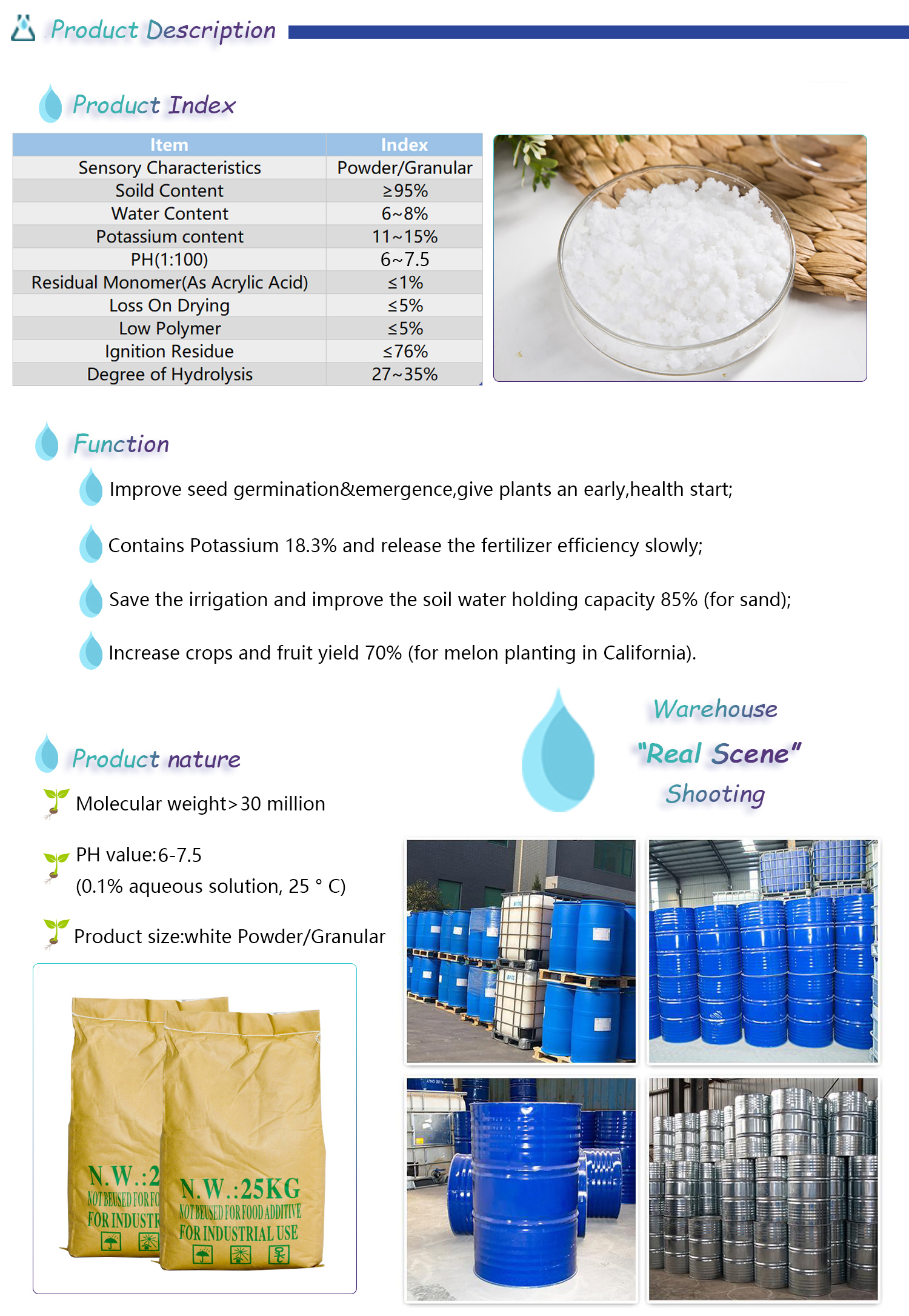 Synthetic Super Absorbent Polymer Resin Potassium Polyacrylate For Wastewater Treatment Sludge Solidification