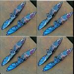 CNC Machining Hunting Knife Designs Blue Damascus Knife