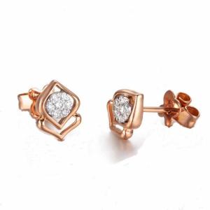 China Trendy Women 18K Rose Gold and Diamonds Heart Shape Stud Earrings (GDE004) factory