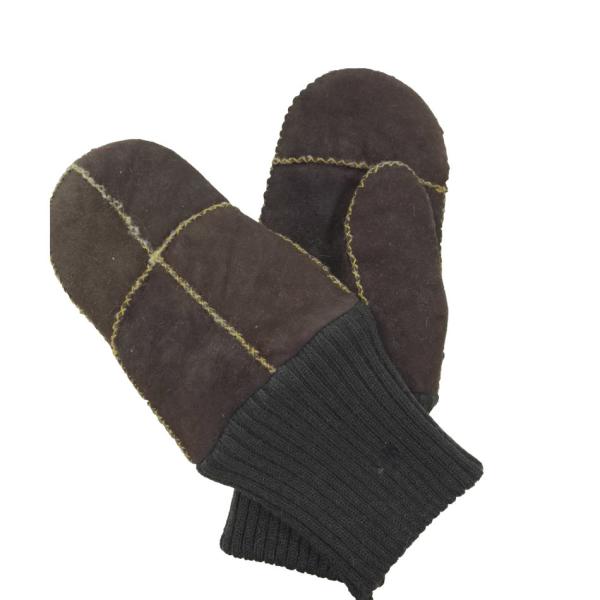 China Soft Sheepskin Double Face Leather Mitten Gloves With Knitted Cuff factory