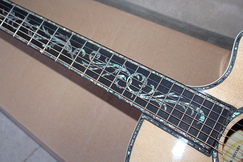 Wholesale- Factory custom 41'' 20 frets 916 cutaway body natural wood color acoustic guitar with solid top,golden tuners