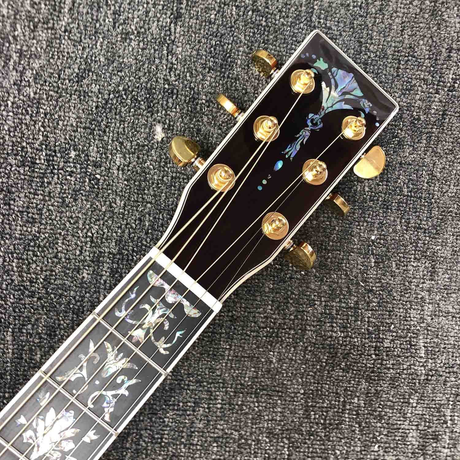 Custom Solid KOA Wood Top OM Body Shape Life Tree Inlay Acoustic Guitar Wood Pickguard