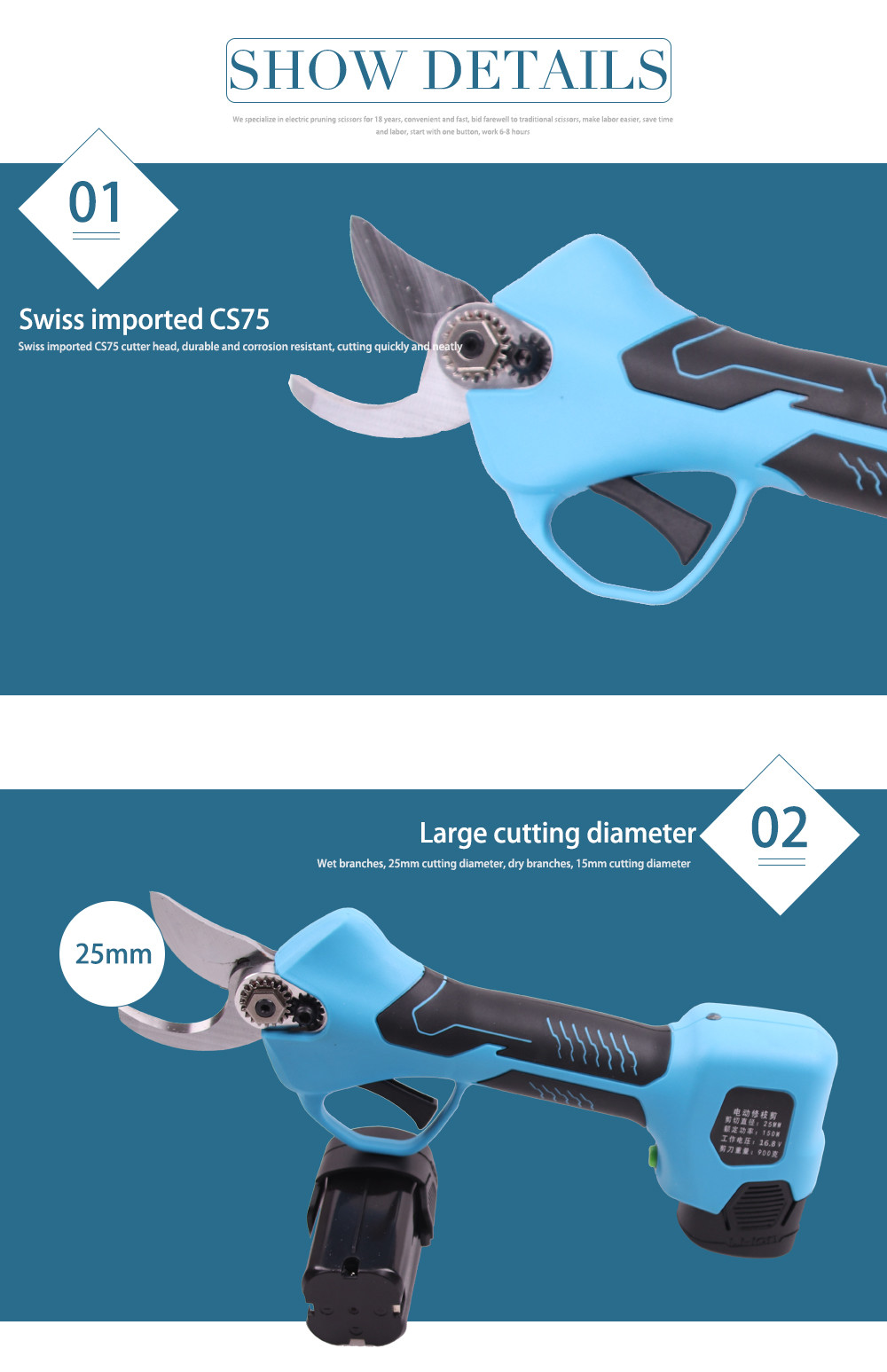 Swansoft 16.8V 2.5CM Battery Orchard Pruner Portable Electric Cordless Cutting Grape Pruning Scissors Garden Shears