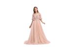 A - Line Half Sleeve Long Dresses , Lace Formal Dresses For Slim Woman
