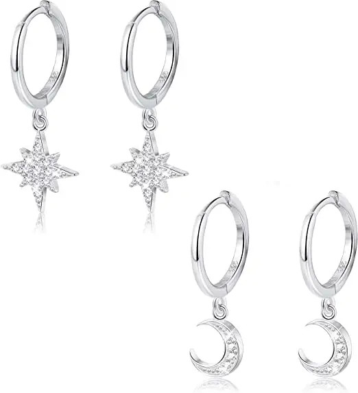 Vintage 925 Silver CZ Earrings Nickel-Free For Casual Occasion Simple Style Cute Sterling Silver Earrings Small Silver