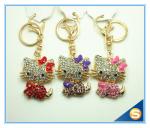 Custom Fashion Rhinestone Animal Metal Cute Cat Key Ring Three Color For Sale