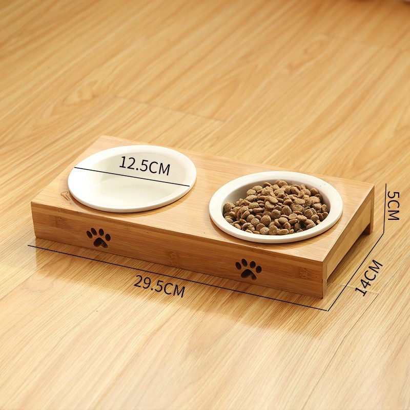 Ceramic Pet Bowl Bamboo Cat Bowl Amazon Double Bowl Dining Table Drinking Dog Bowl Grain Bowl Wooden Cat Bowl