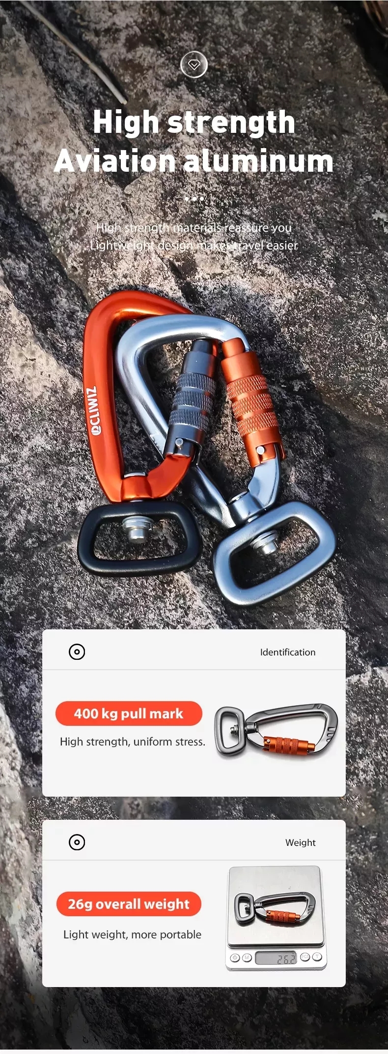 Polished Finish Heavy Industry 4KN Spring Carabiner Hook for Dog Leash Hiking Camping