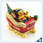 Enamel Craft Cute Bear Trinket Box Crystal Boat Shape Jewelry Box For Festival