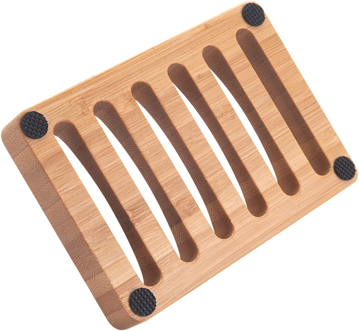 Eco Friendly Natural Wooden Soap Storage Rack Bamboo Wood Soap Dish Holder for Bathroom