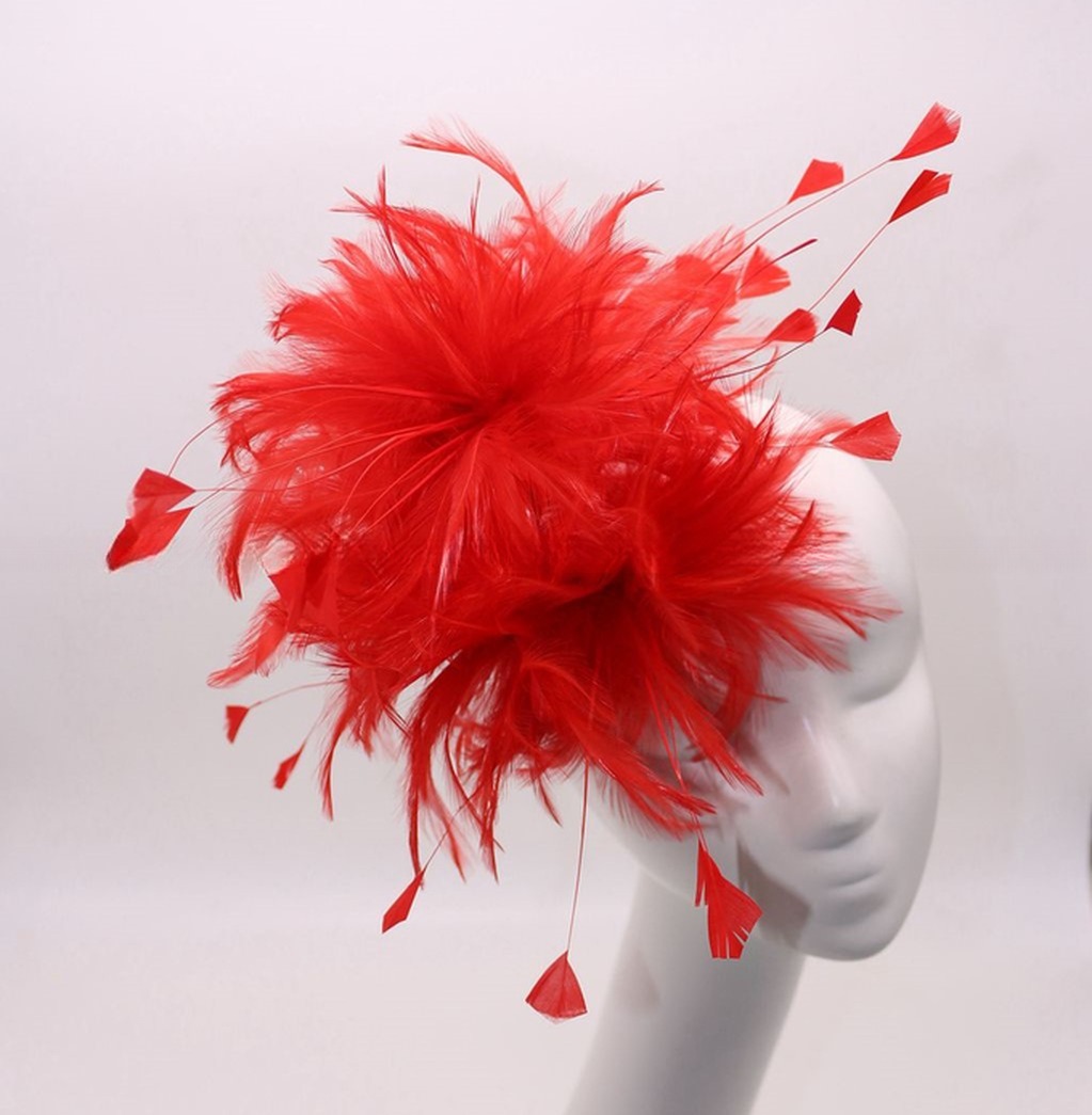 Stripped Millinery Feather Flowers , Hackle Feather Flower Mount With Wire Accessory