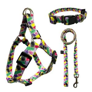 China Woven Logo Dog Harness Set Multiple Colour Polyester Dog Harness factory