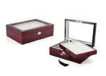 Wooden Cufflink Box Large Luxury Glossy Lacquer Finish Display Case Glass Lid