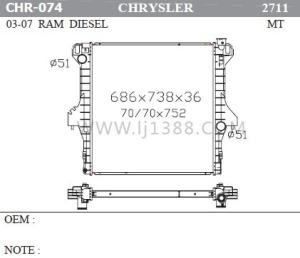 China RAM Diesel'03-07 CHRYSLER Car Radiator 36mm Thickness 51mm Inlet / Outlet Size factory