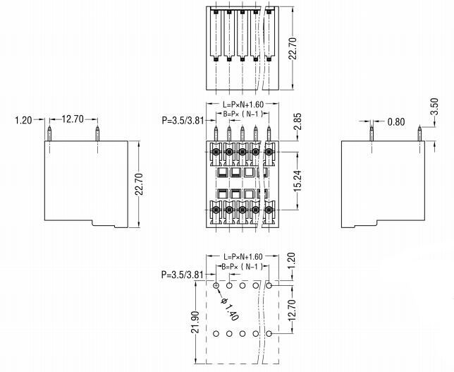 HQ15EDGRH Plug In Terminal Block 3.5mm 3.81mm PA66 Degson Cross
