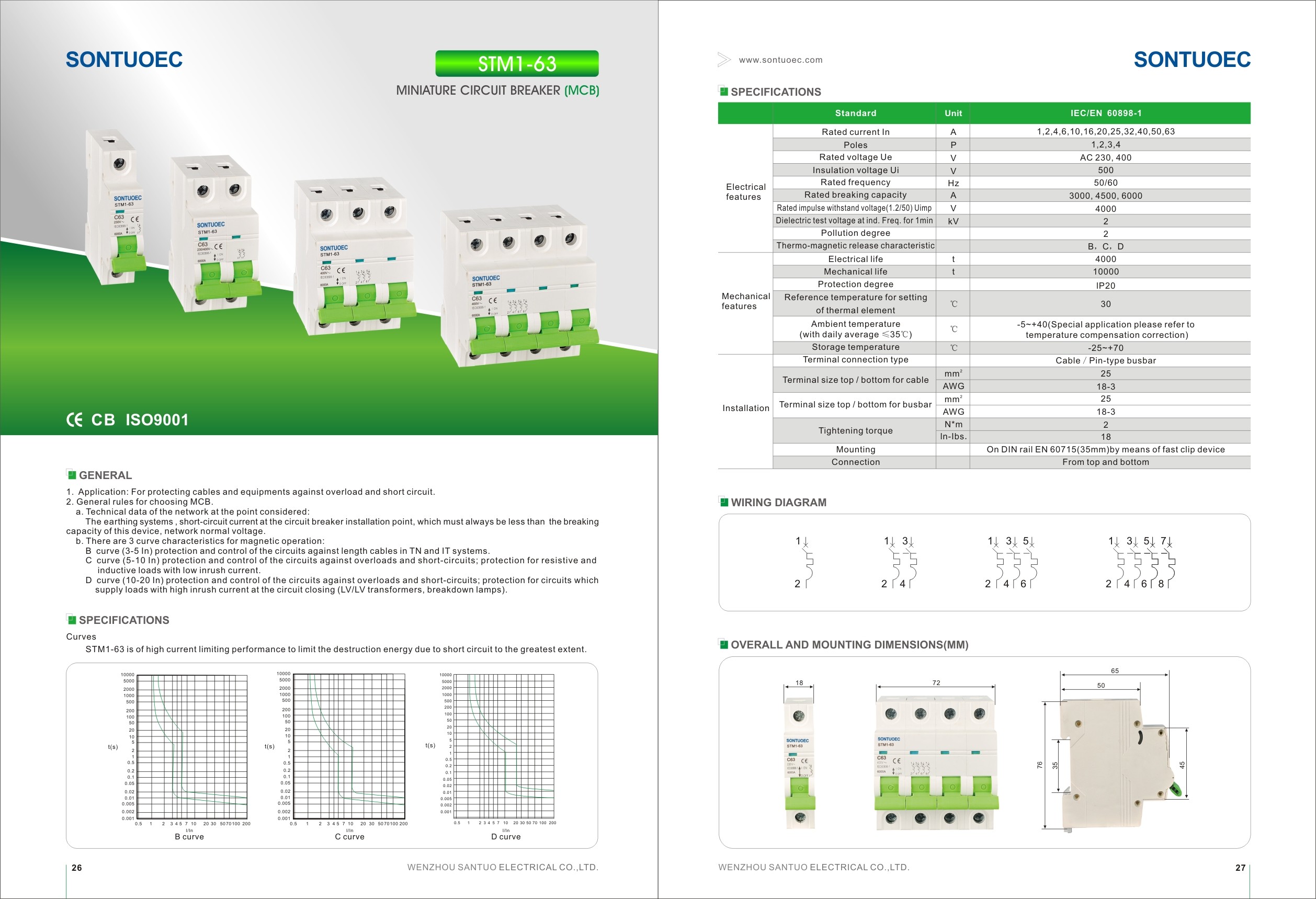 1A to 63A 6KA MCB Miniature Circuit Breaker 1P,2P,3P,4P comply with IEC60898 Standard
