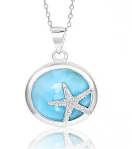 China Bohemian 925 Sterling Silver Larimar Starfish Pendant Necklace 18inch factory