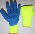 Hi Vis Safety Gloves Latex Acrylic Terry Brushed Glove Blue Latex Palm Coated