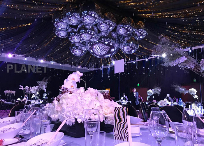Large PVC Silver Inflatable Hanging Mirror Balls For Event Christmas Decoration