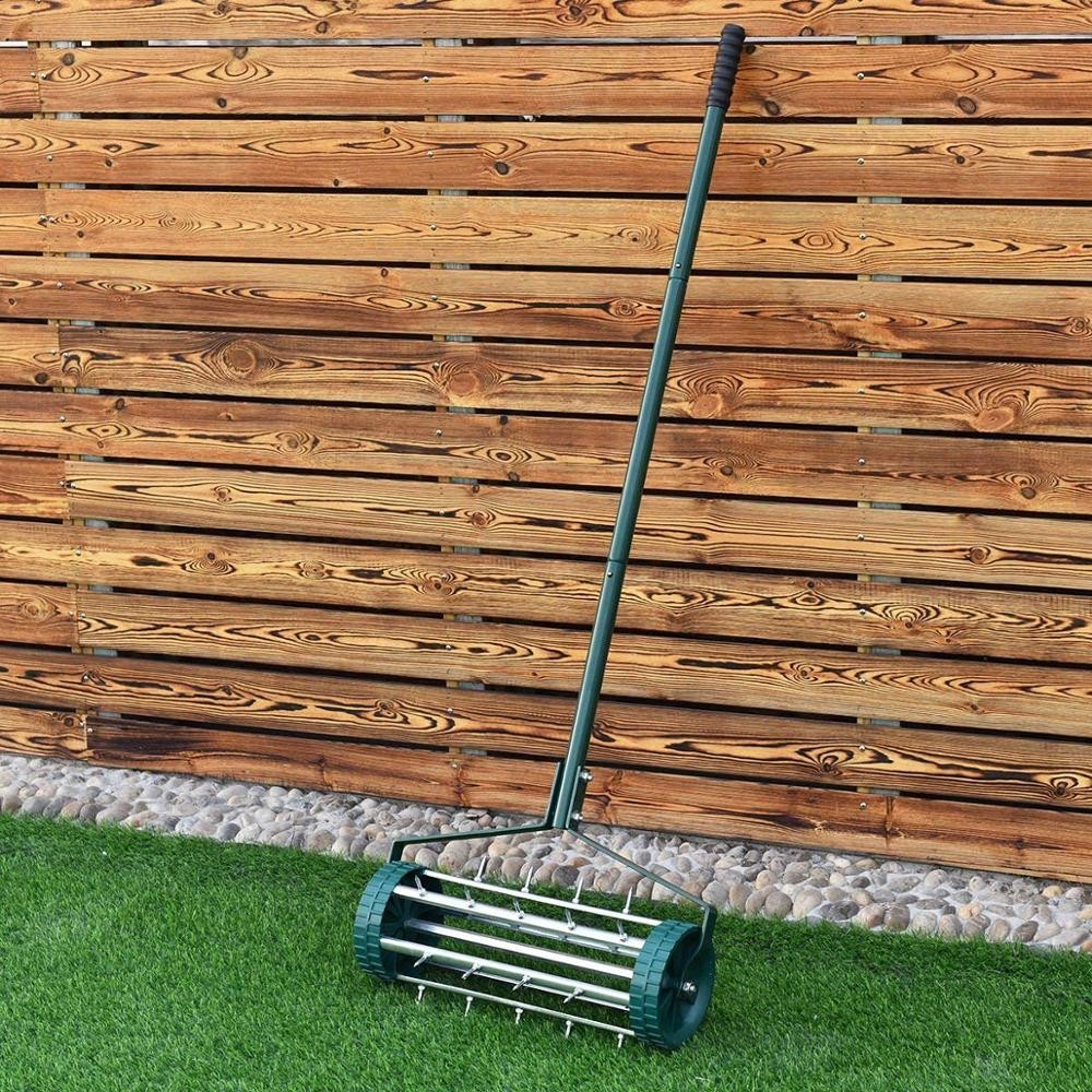 Easy Rolling Heavy Duty Lawn Aerator Green Lightweight Hand Held Core Aerator