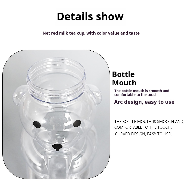 Hot-Selling 500ml Creative Bear Panda Shaped Plastic Drinks Container Milk Tea PET Juice Beverages Candy Bottle With Screw Cap