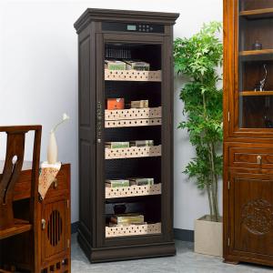 China Premium Quality Dark Brown Solid Wood Frame Cigar Cooler Humifier With Locker factory