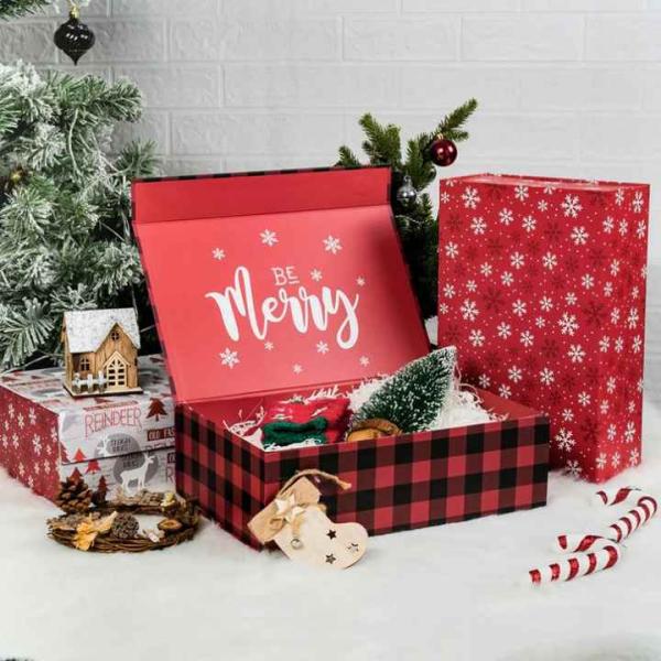 Christmas gift box Printing Rigid Folding Paper Packaging Magnet Closure Lid Cardboard Foldable Magnetic Gift Box with Logo
