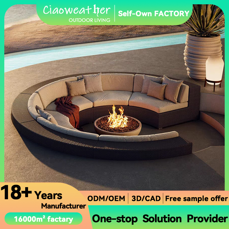 Garden Sofa Set for Modern Outdoor Furniture Resort Beach Hotel Restaurant Round Shape Modular PE Rattan Patio Pool