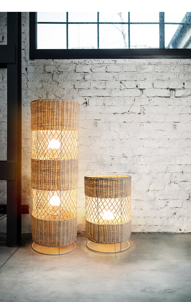 Handmade Led rattan wicker floor lamp For Living Room Decoration