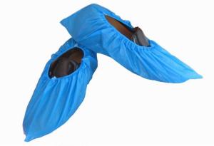 China Lightweight Disposable Shoe Covers Waterproof Light Blue With Non - Skid Sole factory
