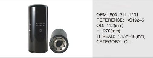 Truck Diesel engine parts oil filter for komtsu 600-211-1231