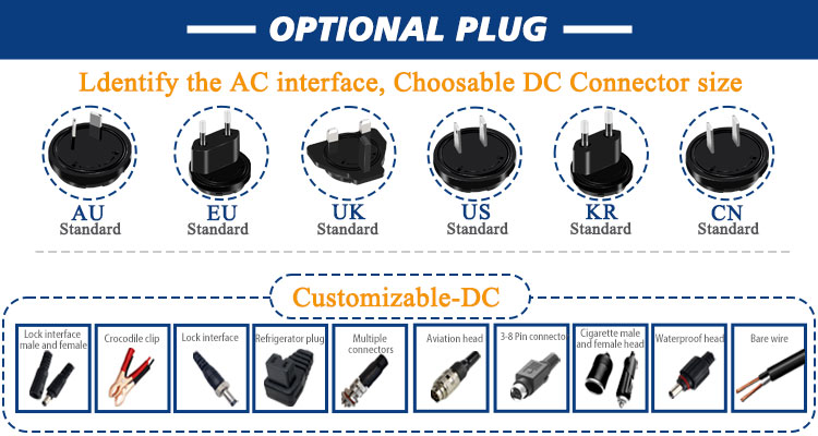 12V 1A Interchangeable Plug Adapter 25W 36W AC DC Power Adapter Overload Protections