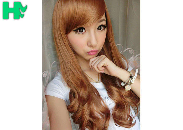 Heat Resistant Fiber Long Wave Texture Hairnet Wig Synthetic Wigs