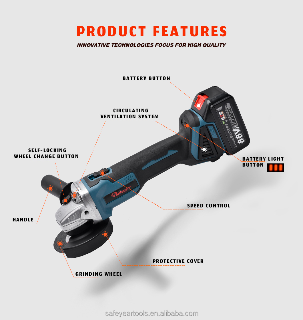 21V 4 Inch Electric Grinder 90 Degree Angle Grinder Brushless Motor Electric Powered Tools