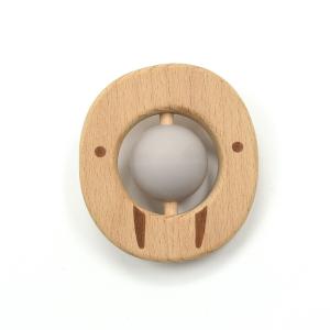 China Movable Rattle Ball Walrus Shape Wooden Silicone Teether Safe For Baby factory