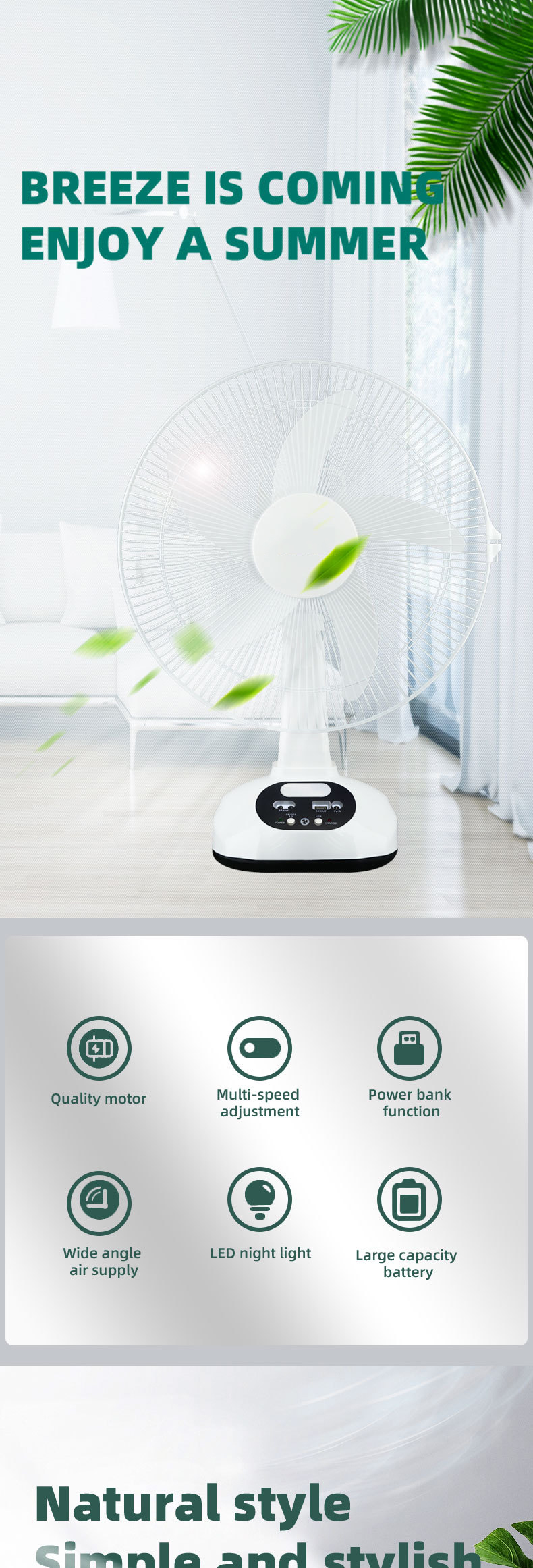 12 Inch Rechargeable Solar Panel Fan Solar Powered Outdoor Fans Solar Fan with Remote Brushless Motor