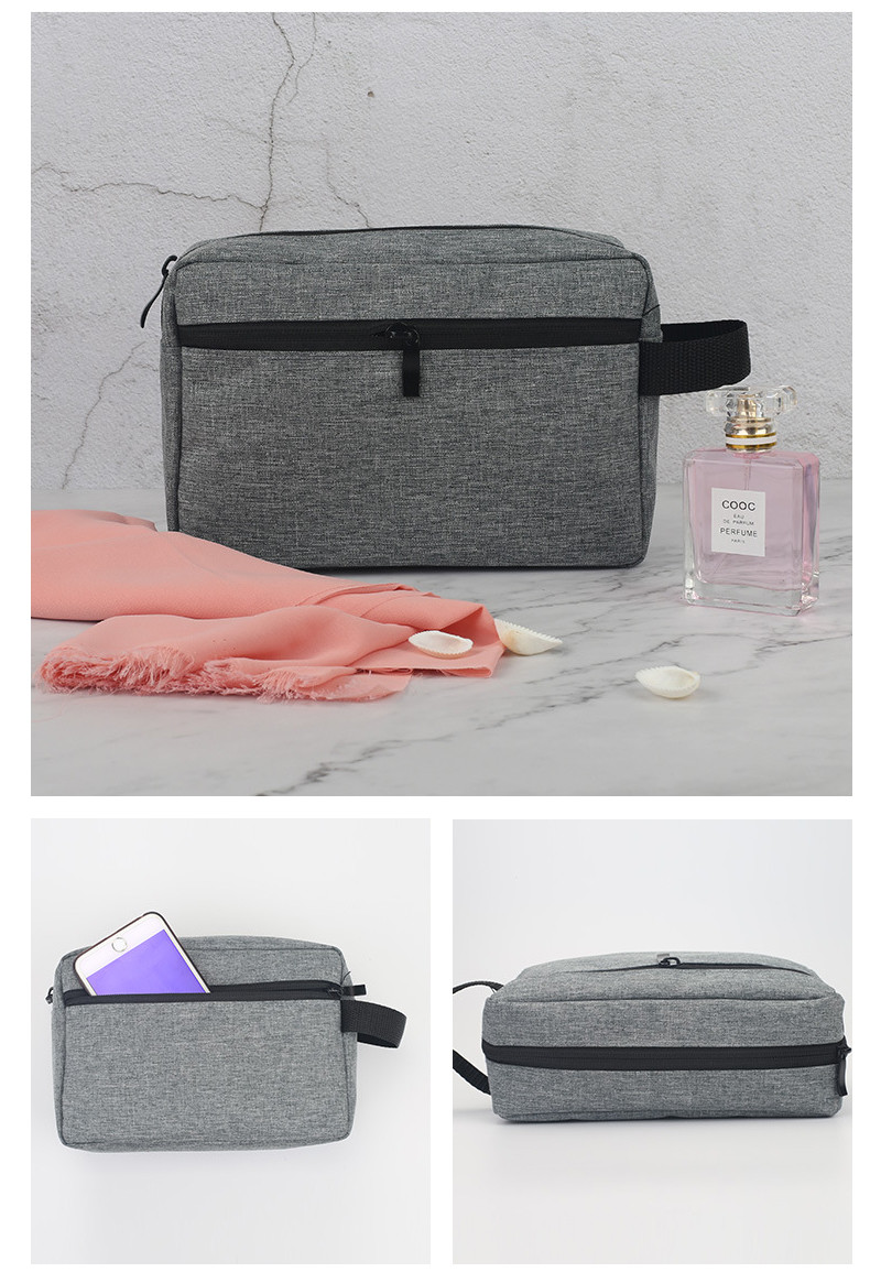 Men's Travel Pure Color Makeup Cosmetic Bag With Zipper