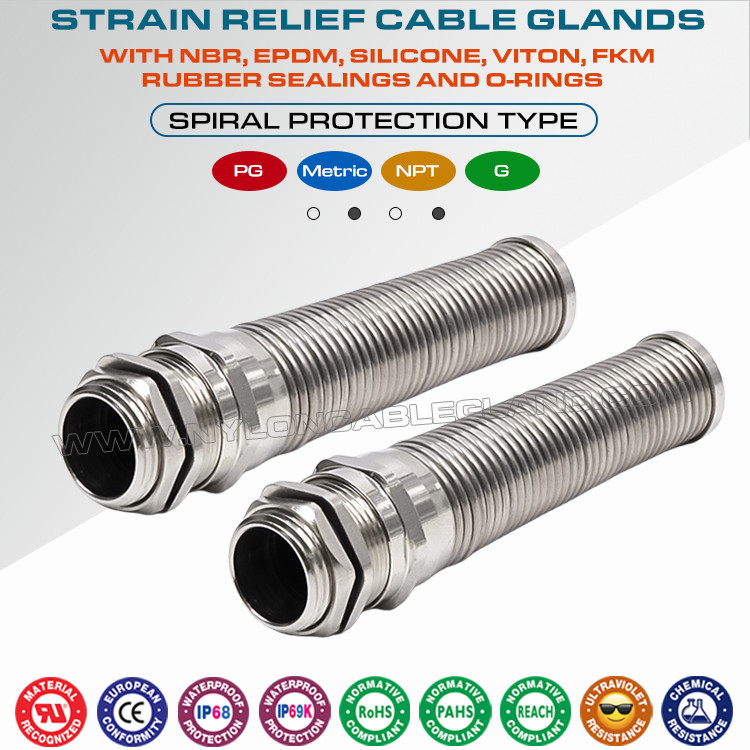 Brass PG Thread IP68 Metallic Cable Glands (DIN 40430) PG7-PG21 with Spiral Strain Relief
