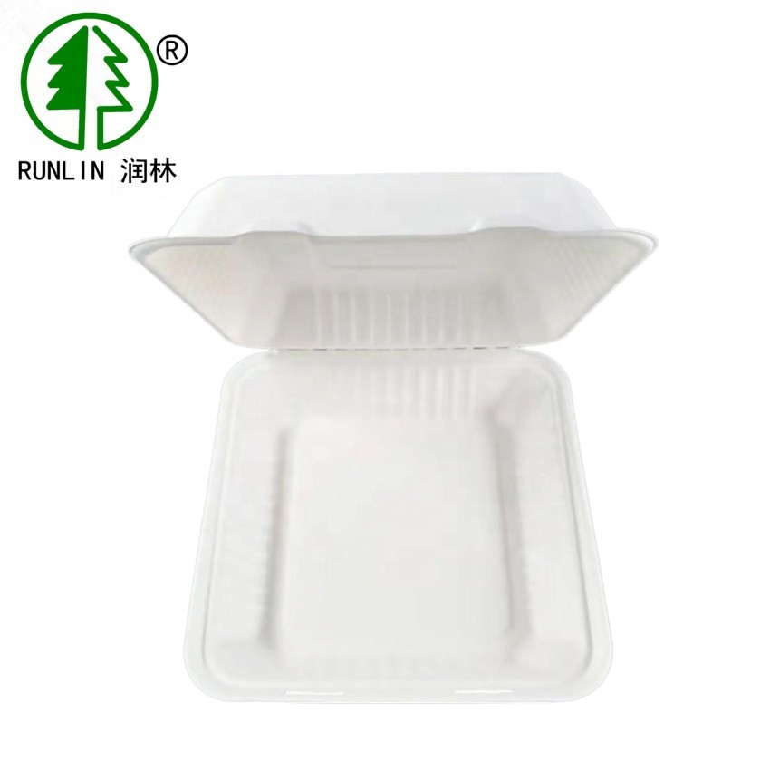 Disposable Clamshell Biodegradable Microwave Natural Sugarcane Pulp Packaging