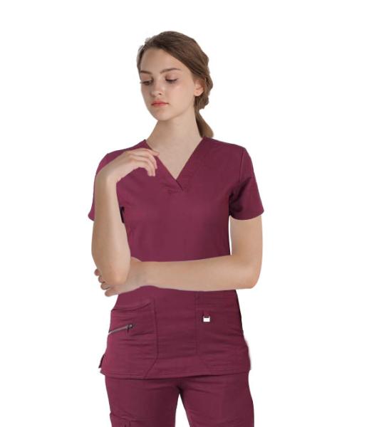 180 GSM Spandex Short Sleeve L Women Plain Woven Scrubs Medical Uniform Wrinkle