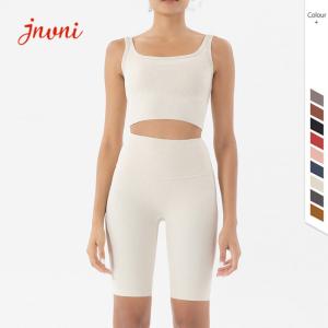 China 210gsm Yoga Activewear Sets Ribbed Soft Fitness Running Shorts Sets factory