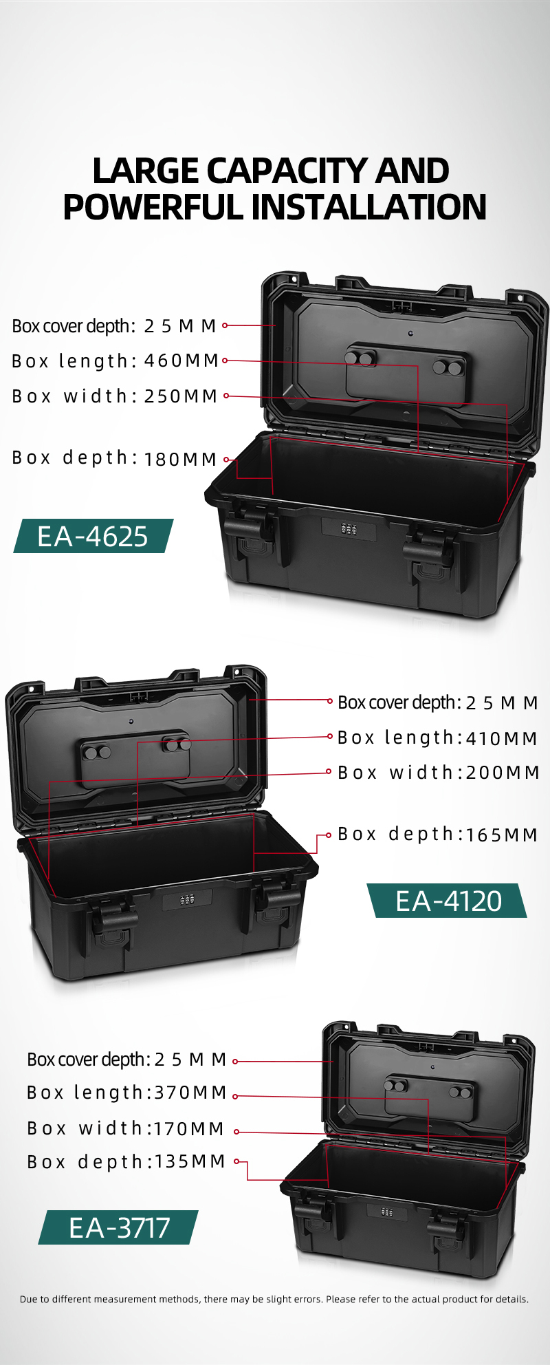 Rugged Plastic Tool Case with IP67 Waterproof Protector Box 6200 Series and OEM Support Inner Size 370*170*170 25 135