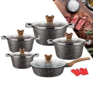 China Kitchen 12pcs Aluminum Non Stick Cookware Set With Wooden Handle factory