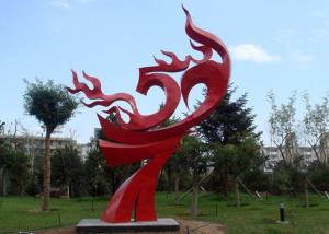 China Large Painted Red Metal Flame Sculpture , Abstract Metal Garden Sculptures factory
