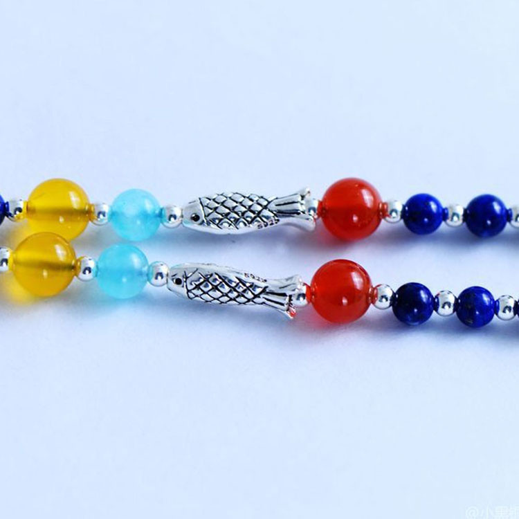 Natural Lapis Lazuli Strand Necklace with Silver Enamel Yellow Chalcedony Pendant(XH057271W)