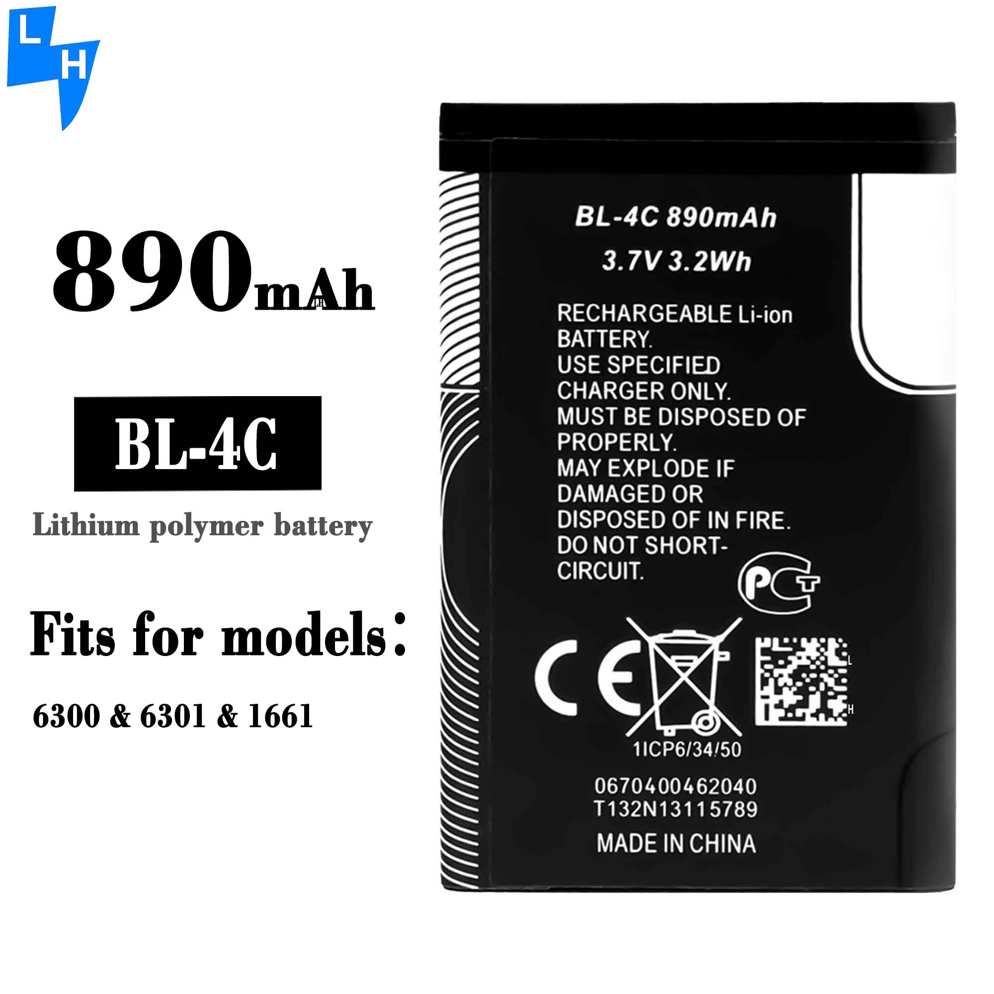 3.7V 900mah Li-ion Cell BL-4C Rechargeable Cell Phone Battery for MOQ/ODM/OEM 500PCS