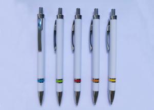 China Metal Clip Plastic Promotional Pen in white color with customized logo or silk printing factory