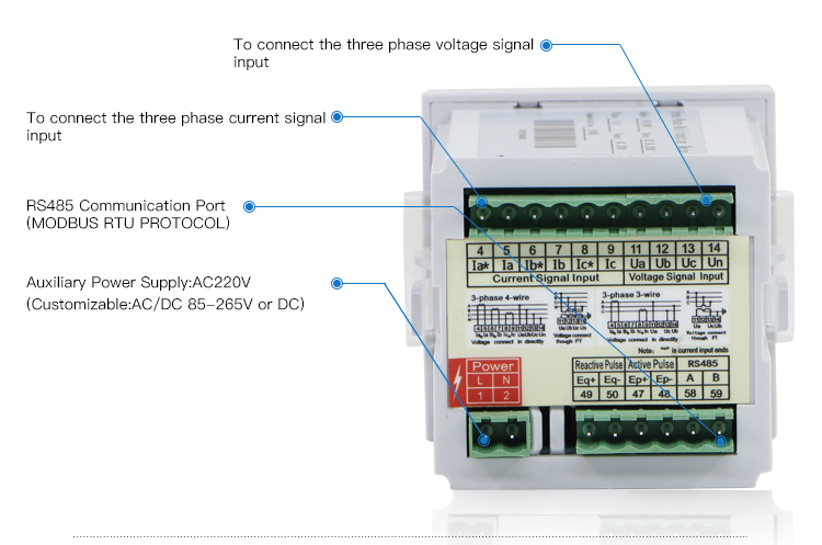 72*72mm Three Phase Smart True RMS Power Meter with RS485 Communication Port
