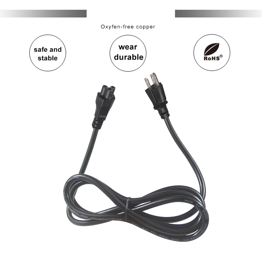 NEMA 5-15P to IEC C5 Power Cord 14AWG 250V 16A Black