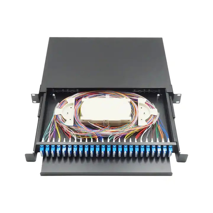 Rack Mounted Sliding Type 1U 24 Port Fiber Patch Panel LC UPC Quad Fully Loaded